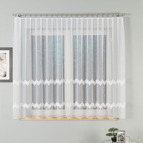 Firanka haftowana ze wzorem pasowym z ołowianką, wysokość 160cm, kolor 001 biały z błyskiem 112750/OLO/001/000160/1