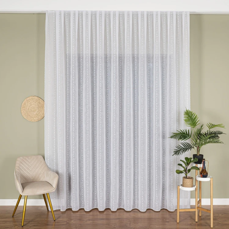 Firanka fantazyjna ze zdobieniem po całości, wysokość 300cm, kolor biały