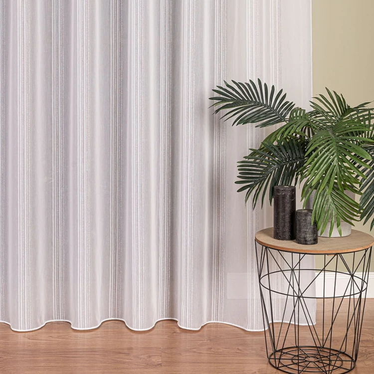 Firanka fantazyjna z ołowianką, wysokość 300cm, kolor biała z szarymi paskami