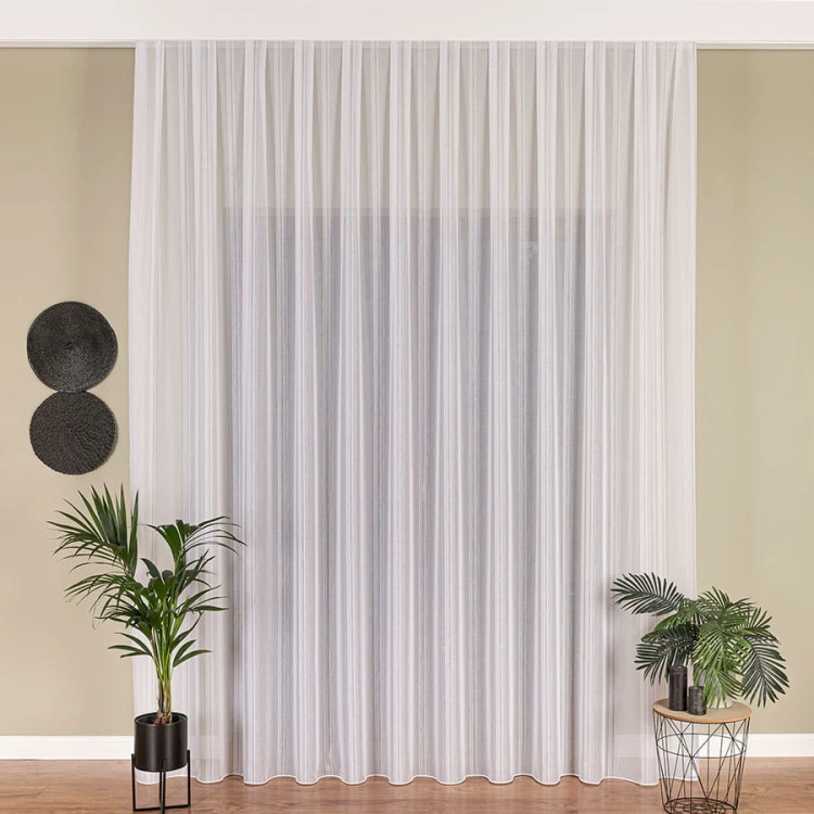 Firanka fantazyjna z ołowianką, wysokość 300cm, kolor biała z szarymi paskami