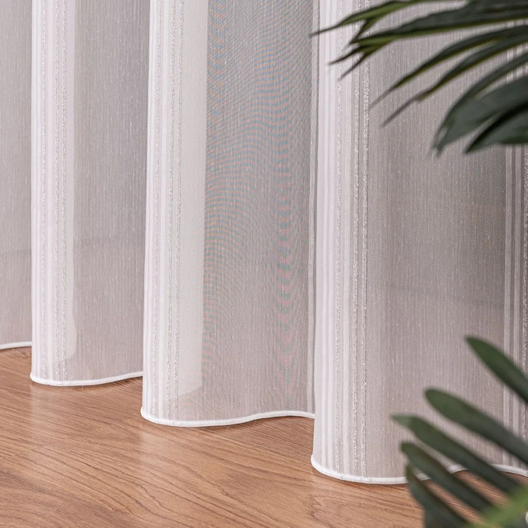 Firanka fantazyjna z ołowianką, wysokość 300cm, kolor biała z szarymi paskami