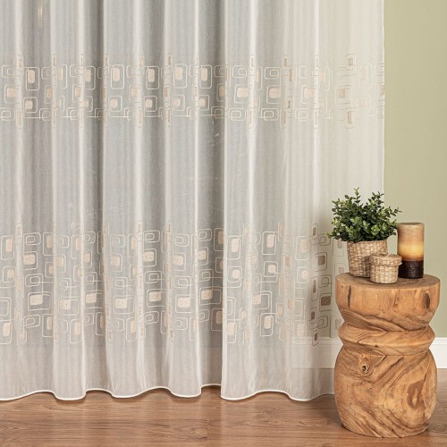 Firanka haftowana ze wzorem pasowym, wysokość 280cm, kolor 012 kremowy 224128/955/012/000280/1