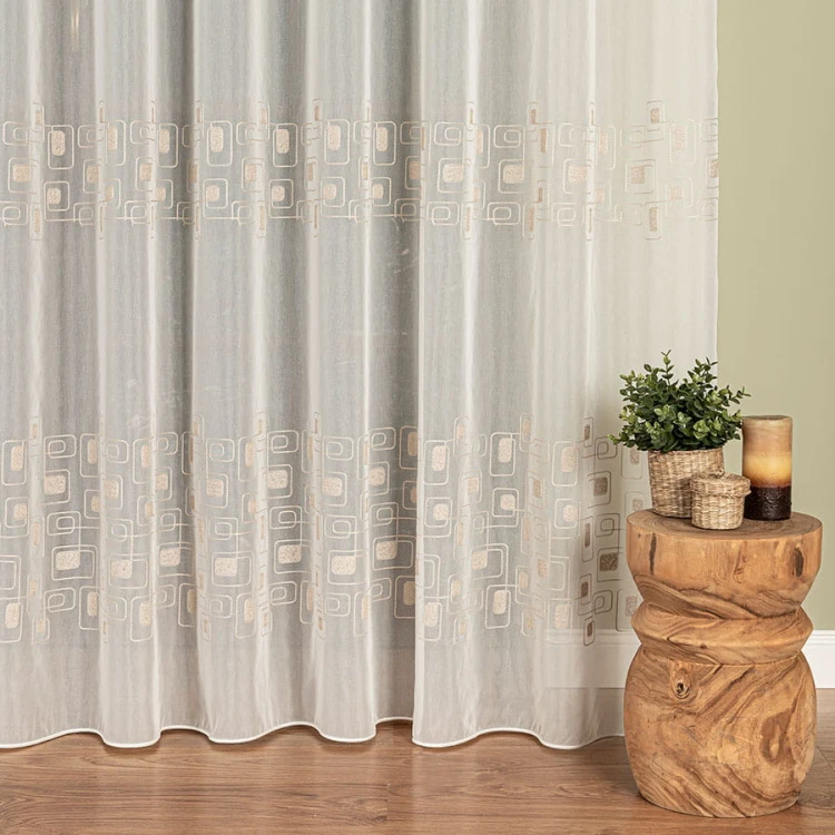 Firanka haftowana ze wzorem pasowym, wysokość 280cm, kolor 012 kremowy 224128/955/012/000280/1