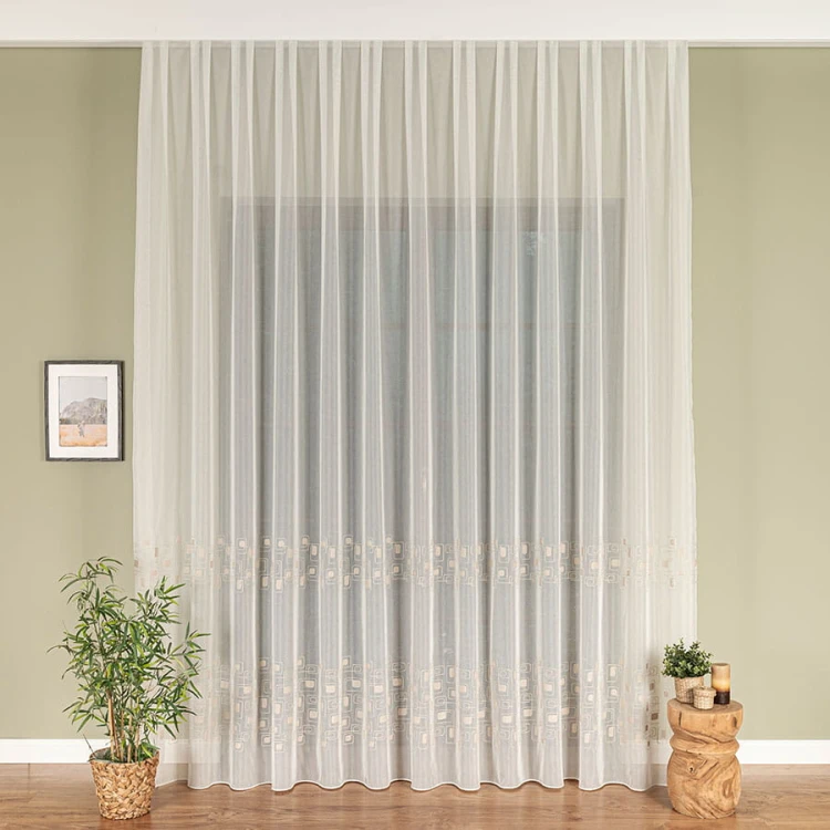 Firanka haftowana ze wzorem pasowym, wysokość 280cm, kolor 012 kremowy 224128/955/012/000280/1