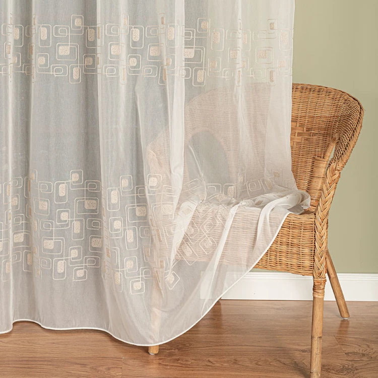 Firanka haftowana ze wzorem pasowym, wysokość 280cm, kolor 012 kremowy 224128/955/012/000280/1