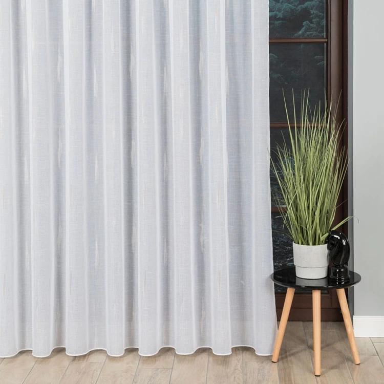 Firanka fantazyjna ze wzorem po całości z ołowianką, wysokość 305cm, kolor biały z szarym i beżowym