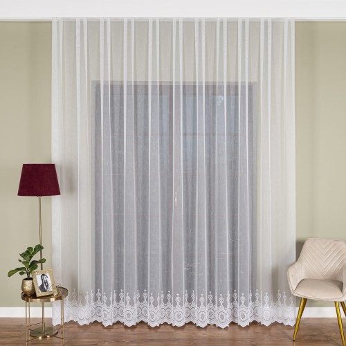 Firanka haftowana z samym dołem, wysokość 285cm, kolor 001 biały FH0022/768/001/000285/1