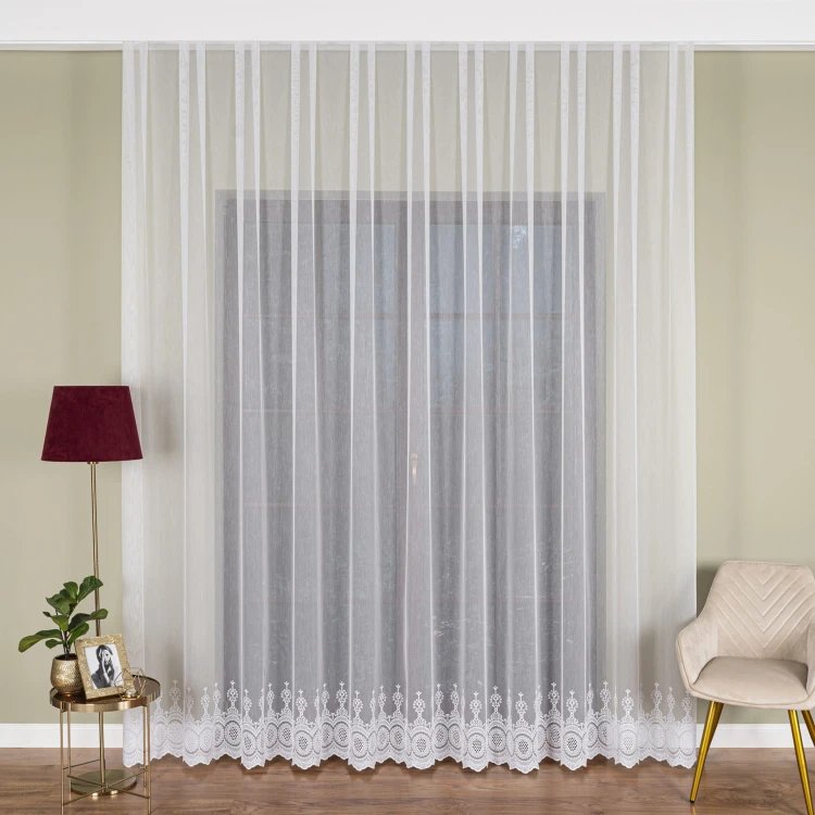 Firanka haftowana z samym dołem, wysokość 285cm, kolor 001 biały FH0022/768/001/000285/1