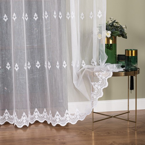 Firanka haftowana pasowa, wysokość 300cm, kolor 001 biały FH0040/768/001/000300/1