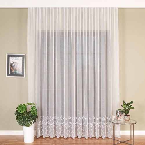 Firanka haftowana ze wzorem na samym dole, wysokość 280cm, kolor 001 biały 242779/768/001/000280/1