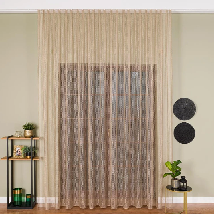 Firanka fantazyjna z ołowianką, wysokość 300cm, kolor jasny beżowy