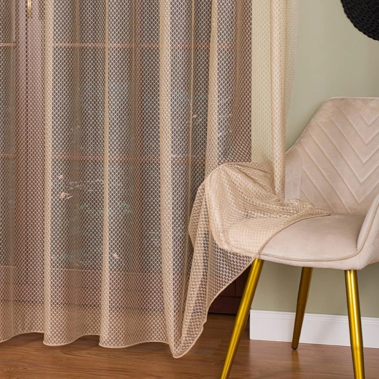 Firanka fantazyjna z ołowianką, wysokość 300cm, kolor jasny beżowy