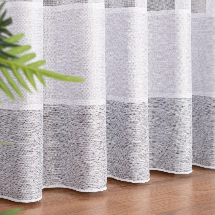 Firanka fantazyjna z ołowianką, wysokość 300cm, kolor biały z jasnoszarymi pasami