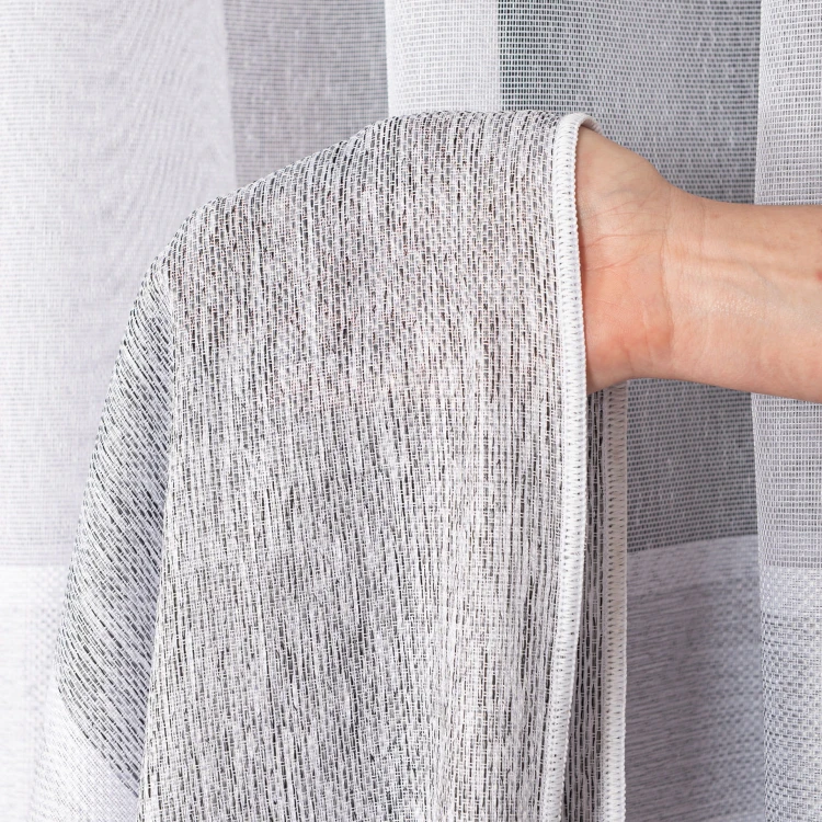 Firanka fantazyjna z ołowianką, wysokość 300cm, kolor biały z jasnoszarymi pasami