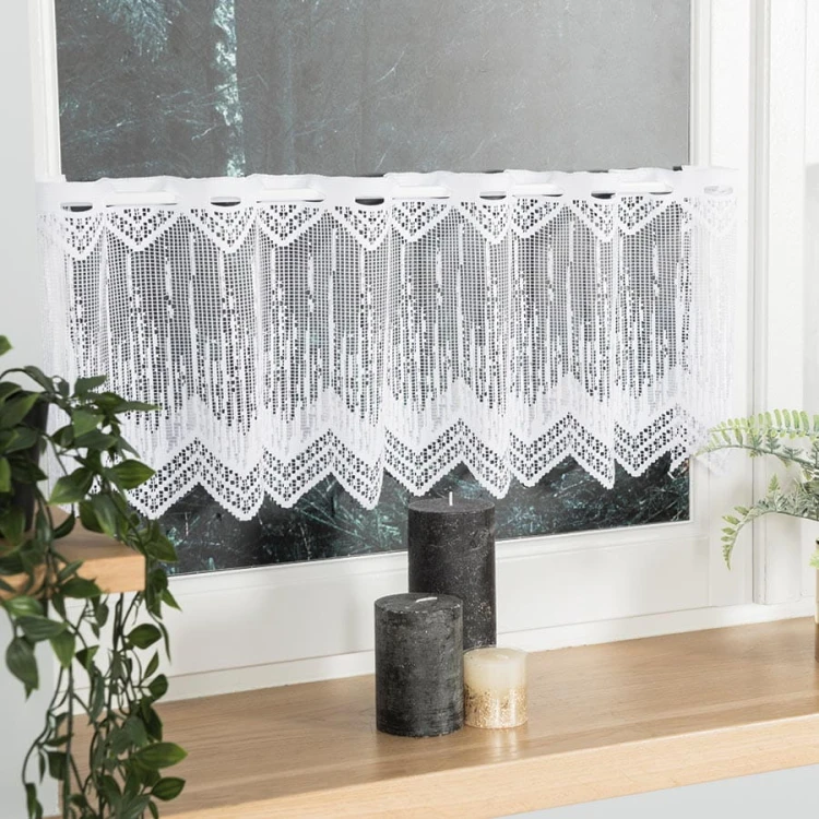 Zazdrostka żakardowa ze wzorem po całości, wysokość 40cm, kolor biały