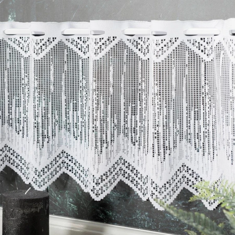 Zazdrostka żakardowa ze wzorem po całości, wysokość 30cm, kolor biały