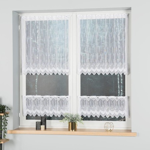 Zazdrostka żakardowa ze wzorem po całości, wysokość 80cm, kolor biały