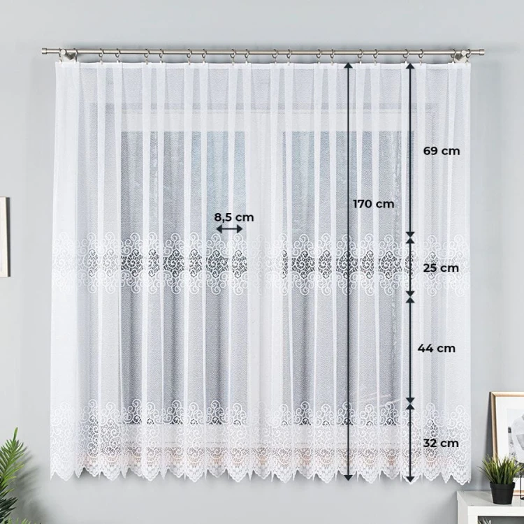 VIOLETTA Firanka żakardowa ze wzorem pasowym, wysokość 170cm, kolor biały