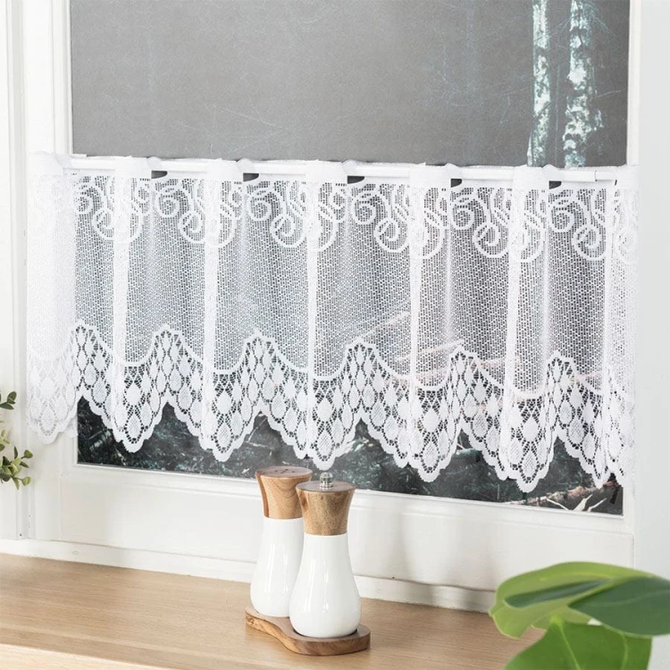 VIOLETTA Zazdrostka żakardowa ze wzorem pasowym, wysokość 30cm, kolor biały