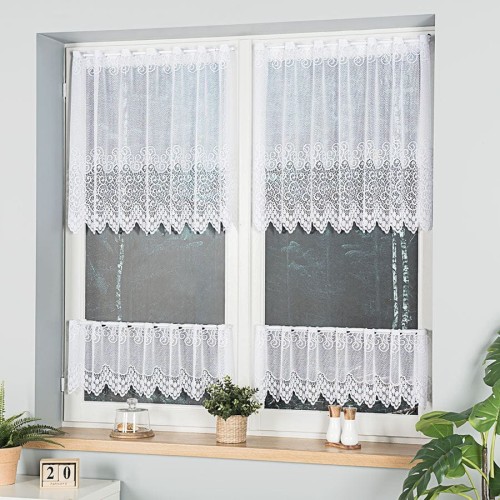 VIOLETTA Zazdrostka żakardowa ze wzorem pasowym, wysokość 30cm, kolor biały