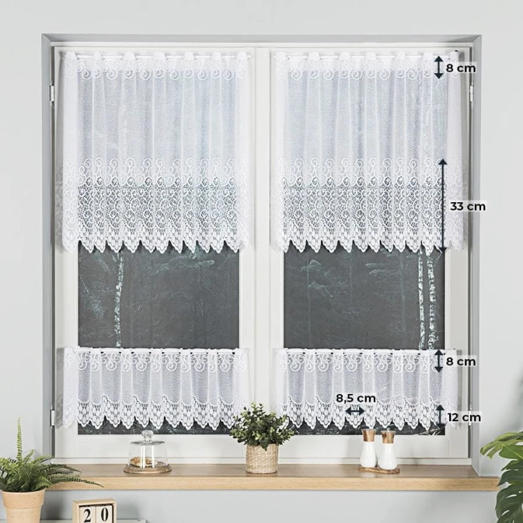 VIOLETTA Zazdrostka żakardowa ze wzorem pasowym, wysokość 30cm, kolor biały