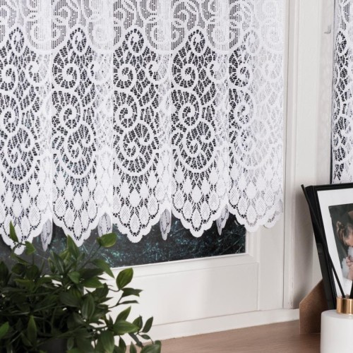 VIOLETTA Zazdrostka żakardowa ze wzorem pasowym, wysokość 50cm, kolor biały