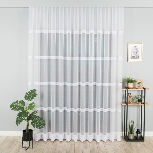 Firanka haftowana ze wzorem pasowym, wysokość 280cm, kolor biały