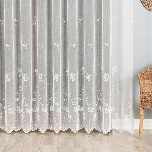 Firanka haftowana ze wzorem pasowym, wysokość 280cm, kolor kremowy