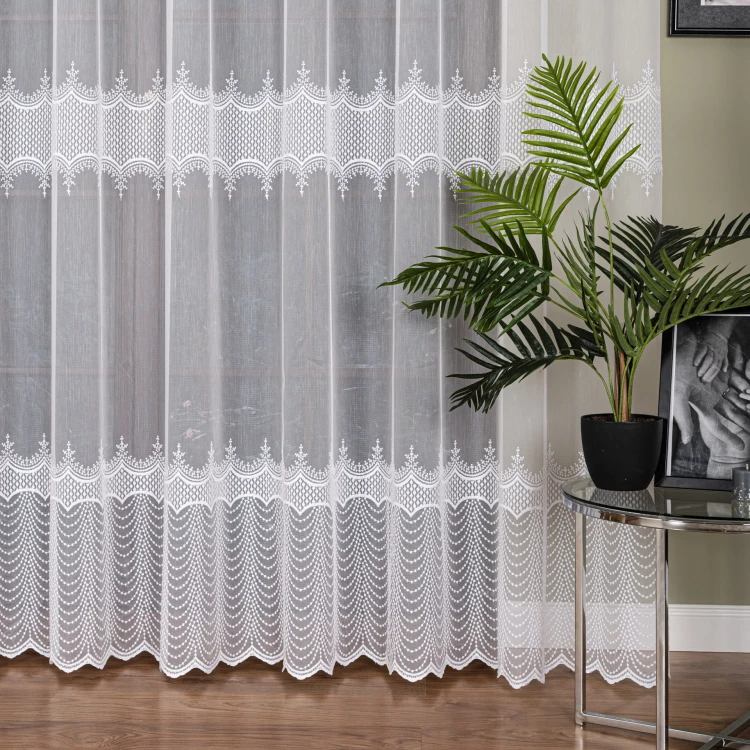 Firanka haftowana pasowa, wysokość 300cm, kolor 001 biały FH0045/768/001/000300/1