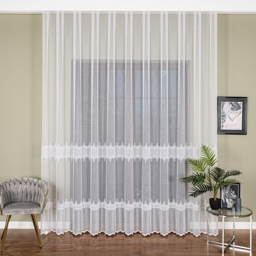 Firanka haftowana pasowa, wysokość 300cm, kolor 001 biały FH0045/768/001/000300/1