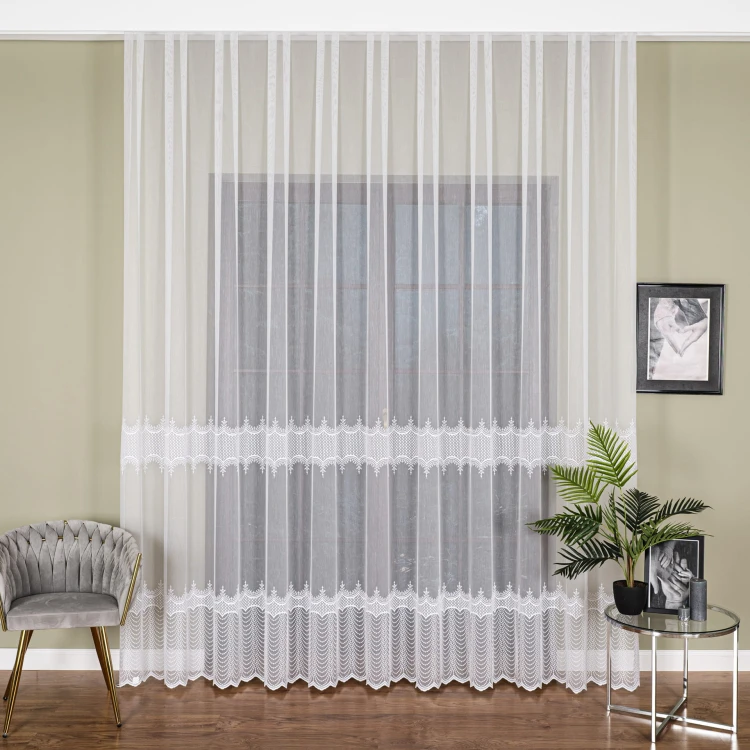 Firanka haftowana pasowa, wysokość 300cm, kolor 001 biały FH0045/768/001/000300/1