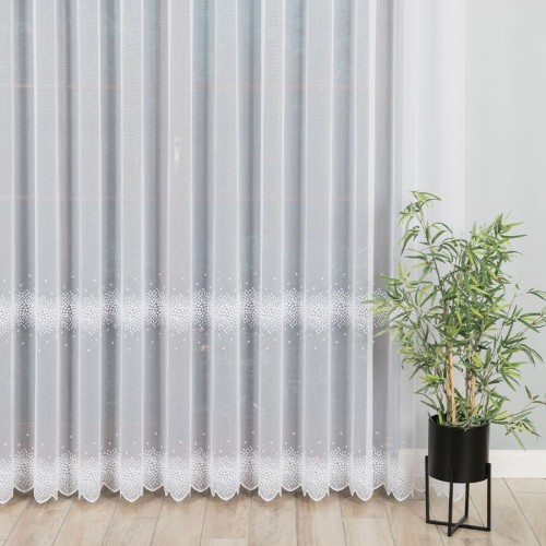 Firanka haftowana ze wzorem pasowym, wysokość 280cm, kolor biały