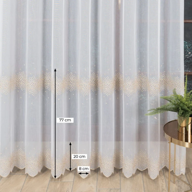 Firanka haftowana ze wzorem pasowym, wysokość 280cm, kolor biały