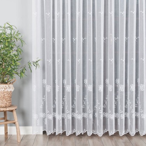 Firanka haftowana ze wzorem pasowym, wysokość 280cm, kolor 001 biały 053801/464/001/000280/1