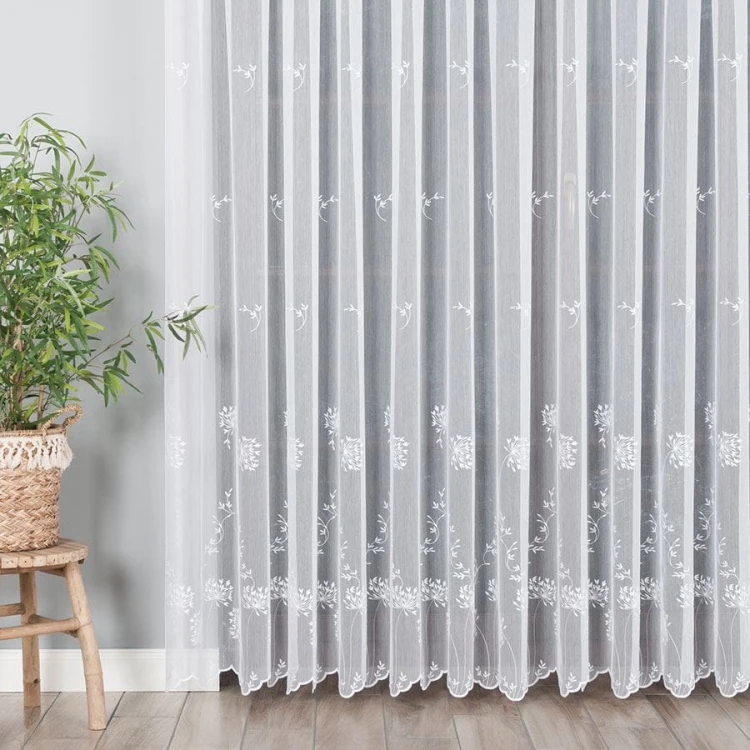 Firanka haftowana ze wzorem pasowym, wysokość 280cm, kolor 001 biały 053801/464/001/000280/1