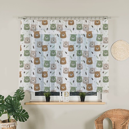 MIŁE MISIE Firanka z ołowianką WOAL, wysokość 145m, kolor beżowo zielony