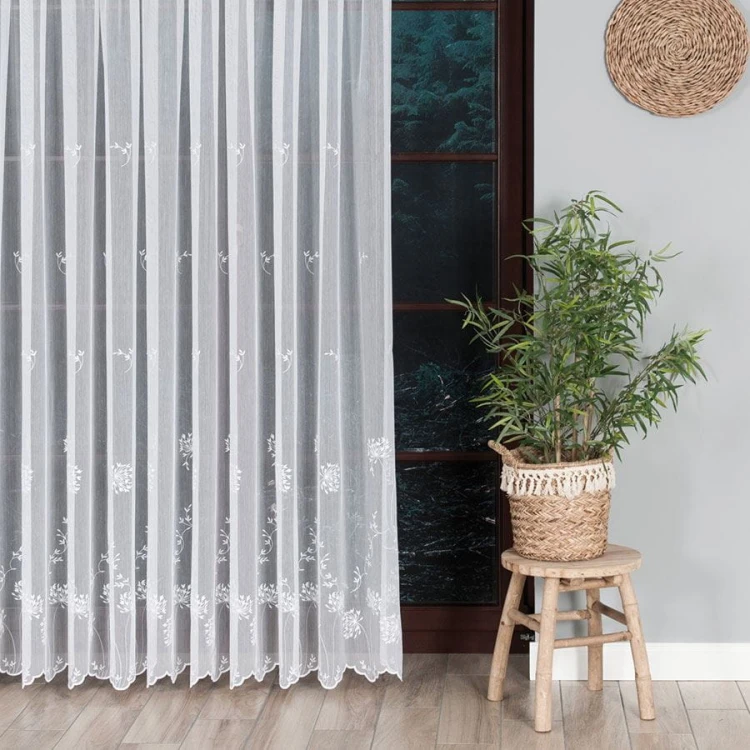 Firanka haftowana ze wzorem pasowym, wysokość 280cm, kolor 001 biały 053801/464/001/000280/1