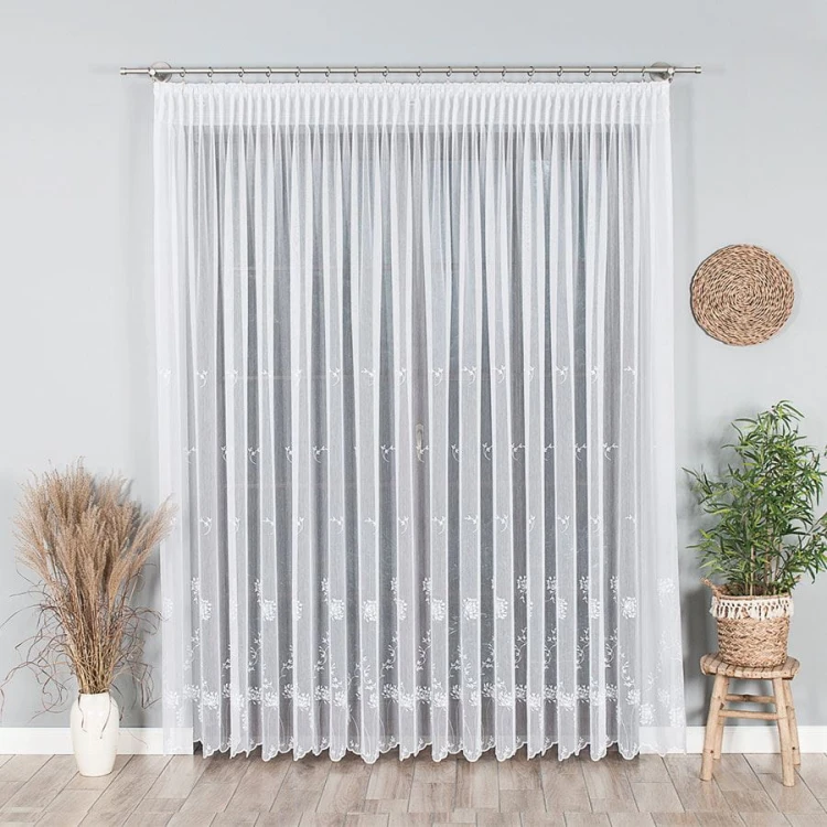 Firanka haftowana ze wzorem pasowym, wysokość 280cm, kolor 001 biały 053801/464/001/000280/1