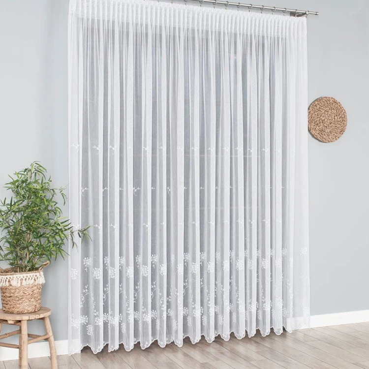 Firanka haftowana ze wzorem pasowym, wysokość 280cm, kolor 001 biały 053801/464/001/000280/1