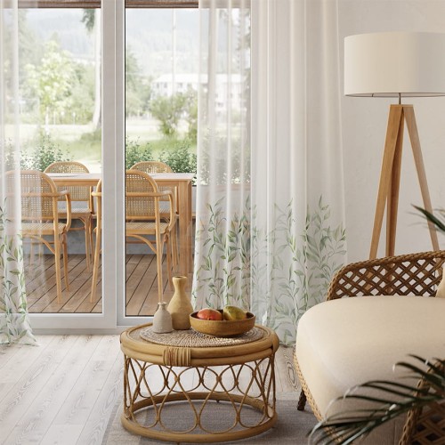 LIŚCIE Firana z ołowianką ETAMINA wzór od dołu, wysokość 295cm