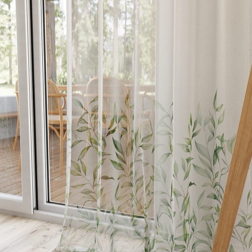LIŚCIE Firana z ołowianką ETAMINA wzór od dołu, wysokość 295cm