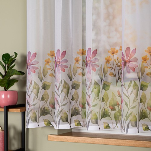 KWIATOWA ŁĄKA Firanka żakardowa 023426, wysokość 150cm, kolor biały