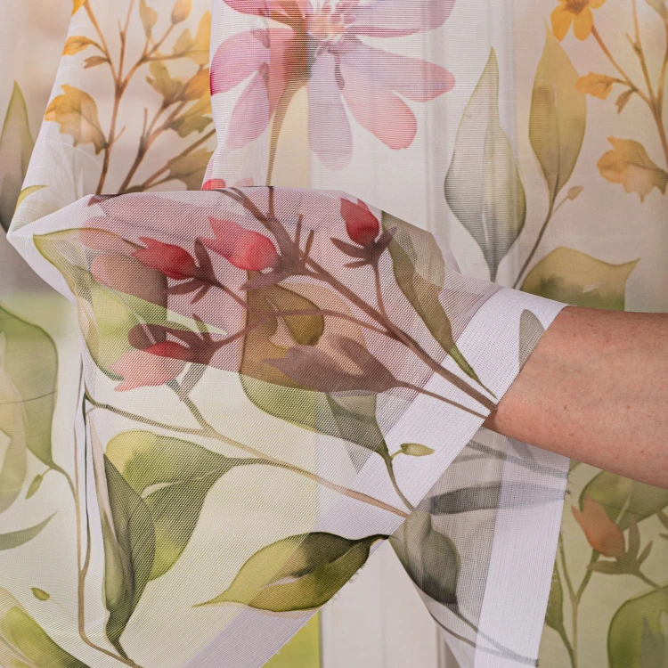 KWIATOWA ŁĄKA Firanka żakardowa 023426, wysokość 150cm, kolor biały