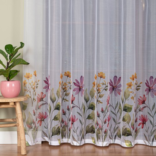 KWIATOWA ŁĄKA Firanka żakardowa 023426, wysokość 230cm, kolor biały