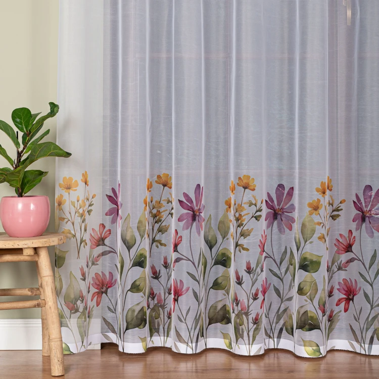 KWIATOWA ŁĄKA Firanka żakardowa 023426, wysokość 230cm, kolor biały