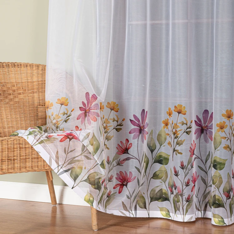 KWIATOWA ŁĄKA Firanka żakardowa 023426, wysokość 220cm, kolor biały