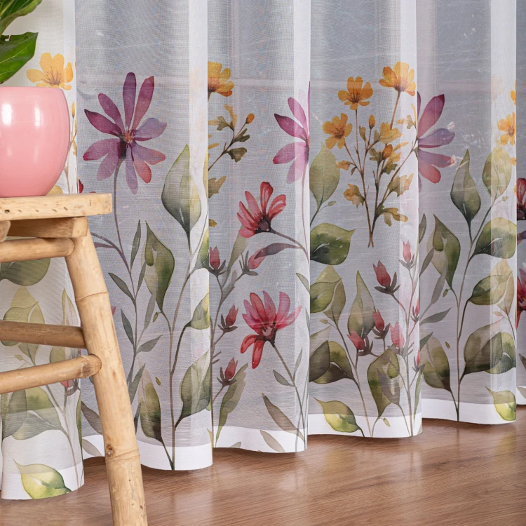 KWIATOWA ŁĄKA Firanka żakardowa 023426, wysokość 220cm, kolor biały