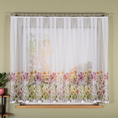 KWIATOWA ŁĄKA Firanka żakardowa 023426, wysokość 170cm, kolor biały