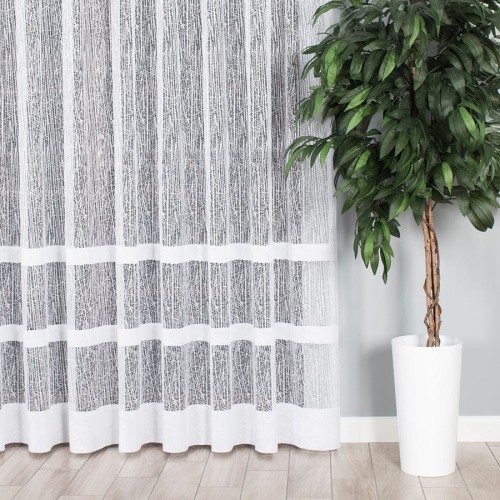 Firanka żakardowa ze wzorem pasowym, wysokość 270cm, kolor biały