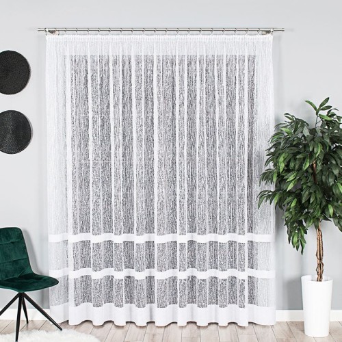 Firanka żakardowa ze wzorem pasowym, wysokość 270cm, kolor biały